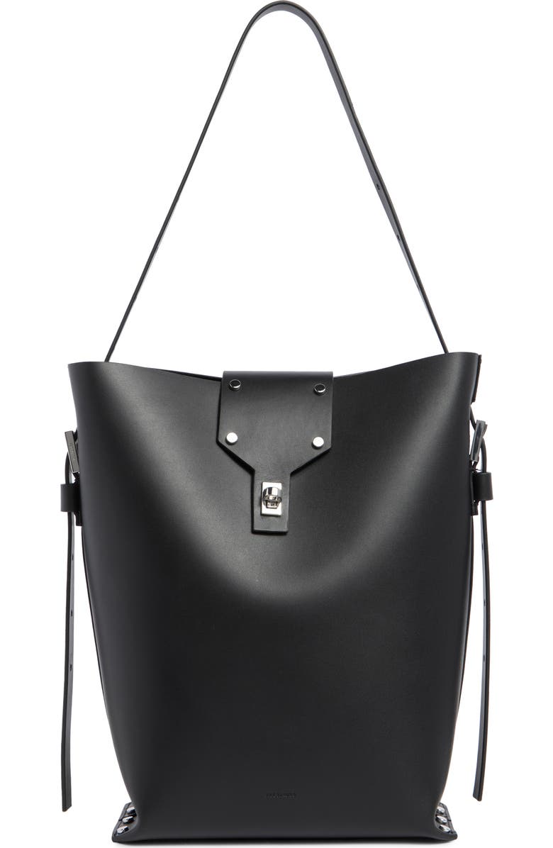 AllSaints Miro Leather Shoulder Bag, Main, color, Black