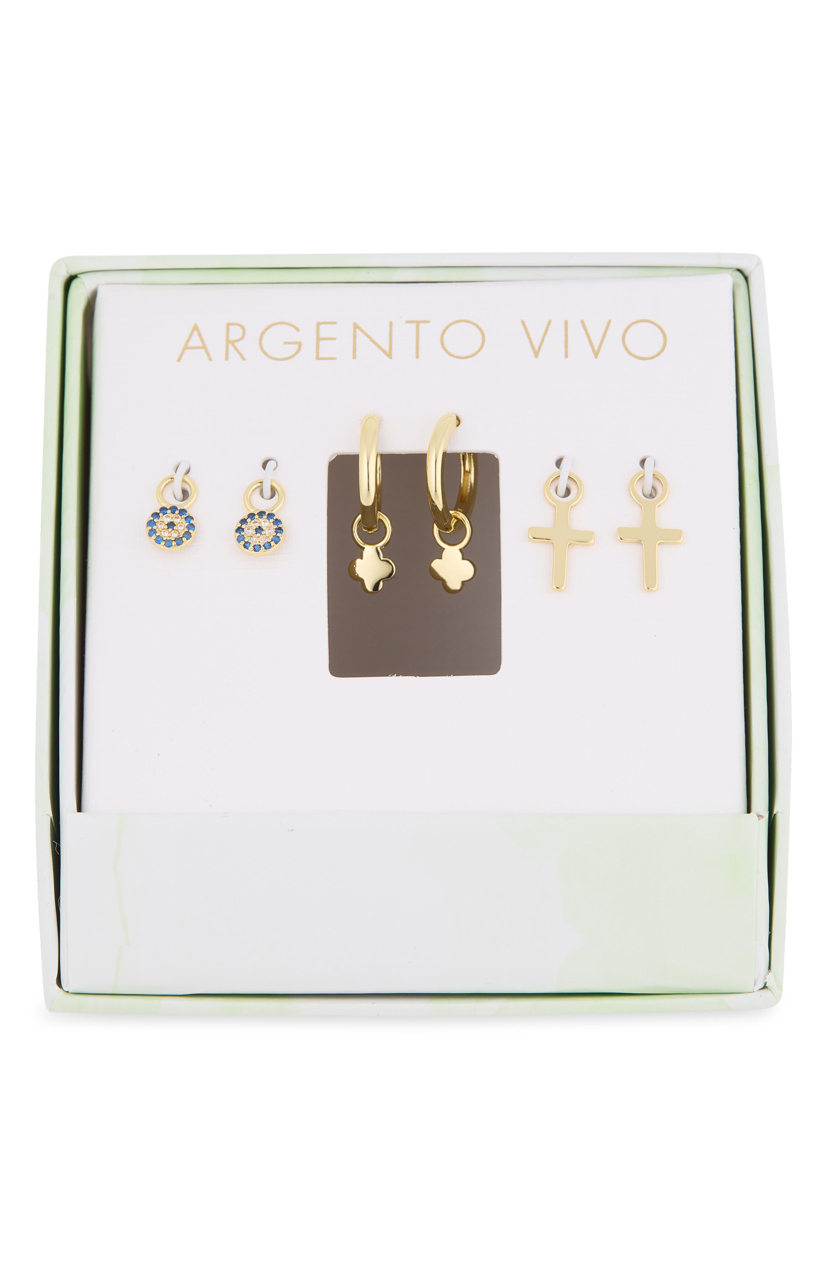 Set of 3 Cross & Evil Eye Charm Earrings
