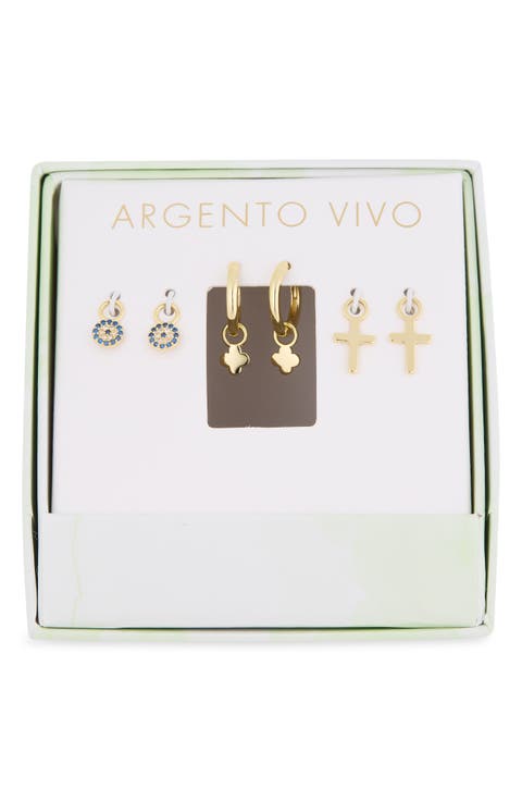 Set of 3 Cross & Evil Eye Charm Earrings