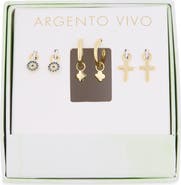 ARGENTO VIVO Set of 3 Cross & Evil Eye Charm Earrings