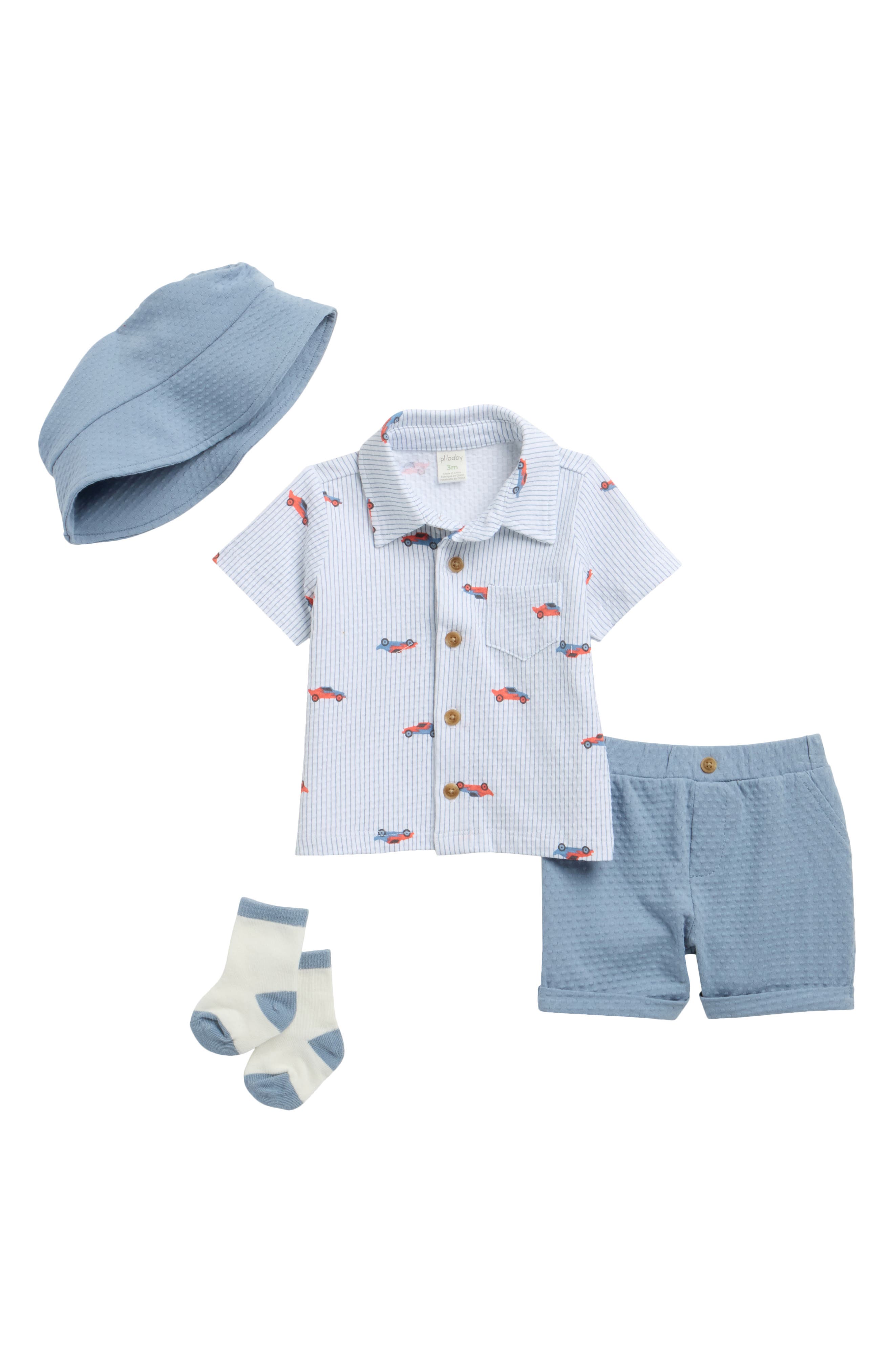 PL Baby by Petit Lem Race Car Shirt, Shorts, Socks & Hat Set