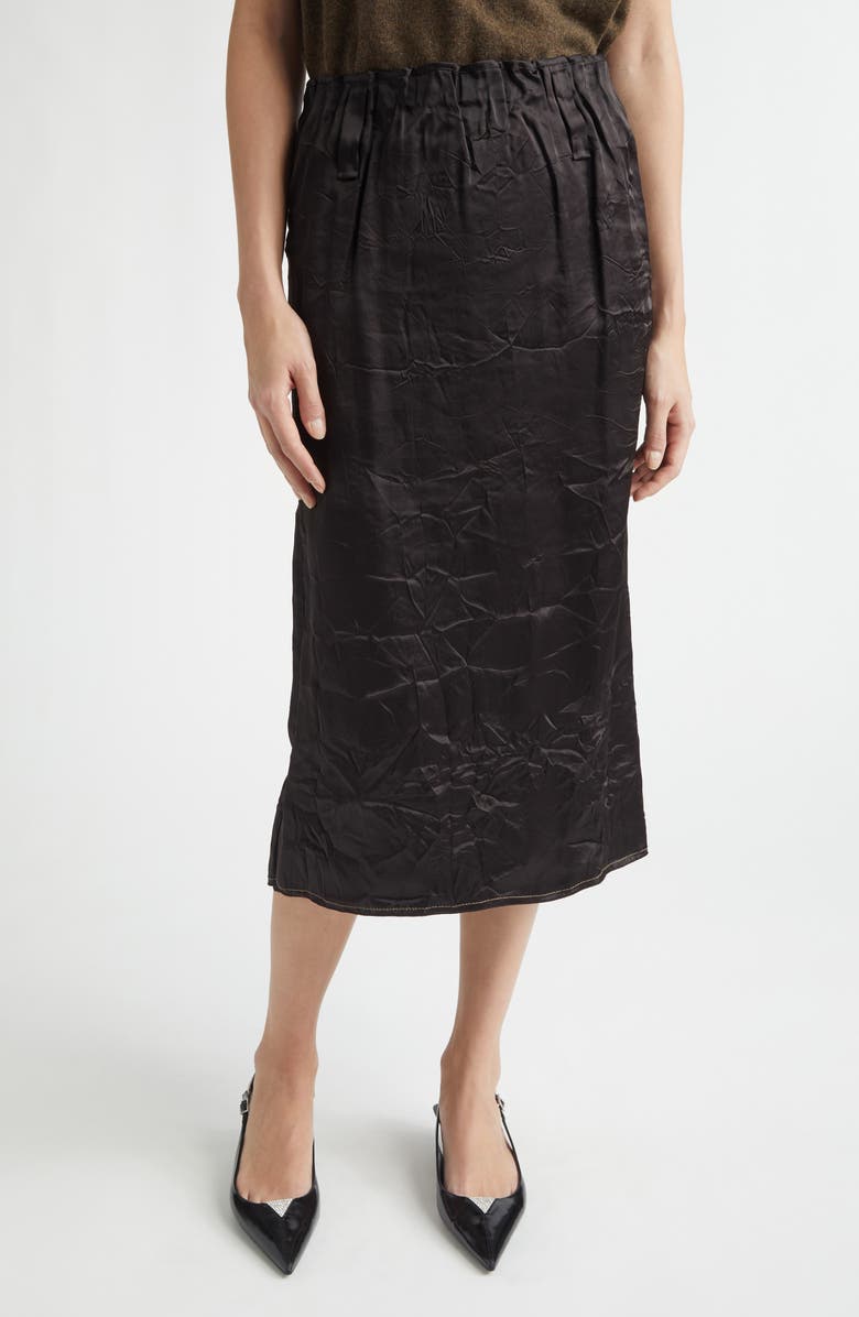 NACKIYÈ Crayon Crinkled Satin Pencil Skirt, Main, color, Noir