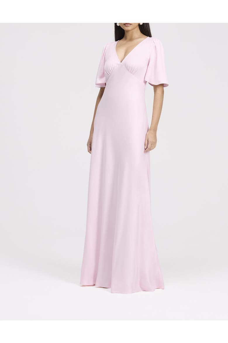 Arabella Angel Sleeve Satin Maxi Dress, Alternate, color, Pale Pink