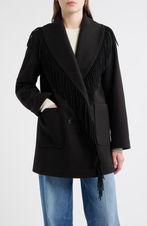 Fringe Shawl Collar Coat