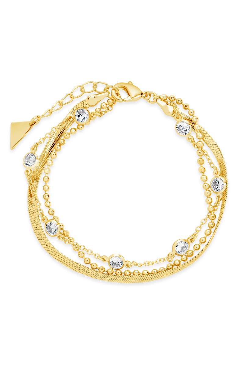 Sterling Forever Paisley CZ Layered Chain Bracelet, Main, color, Gold