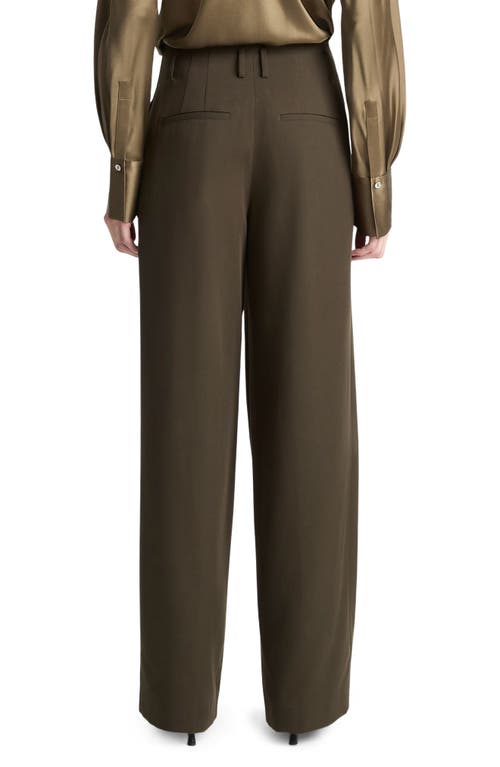 Vince High Waist Pleated Wide Leg Pants In Green