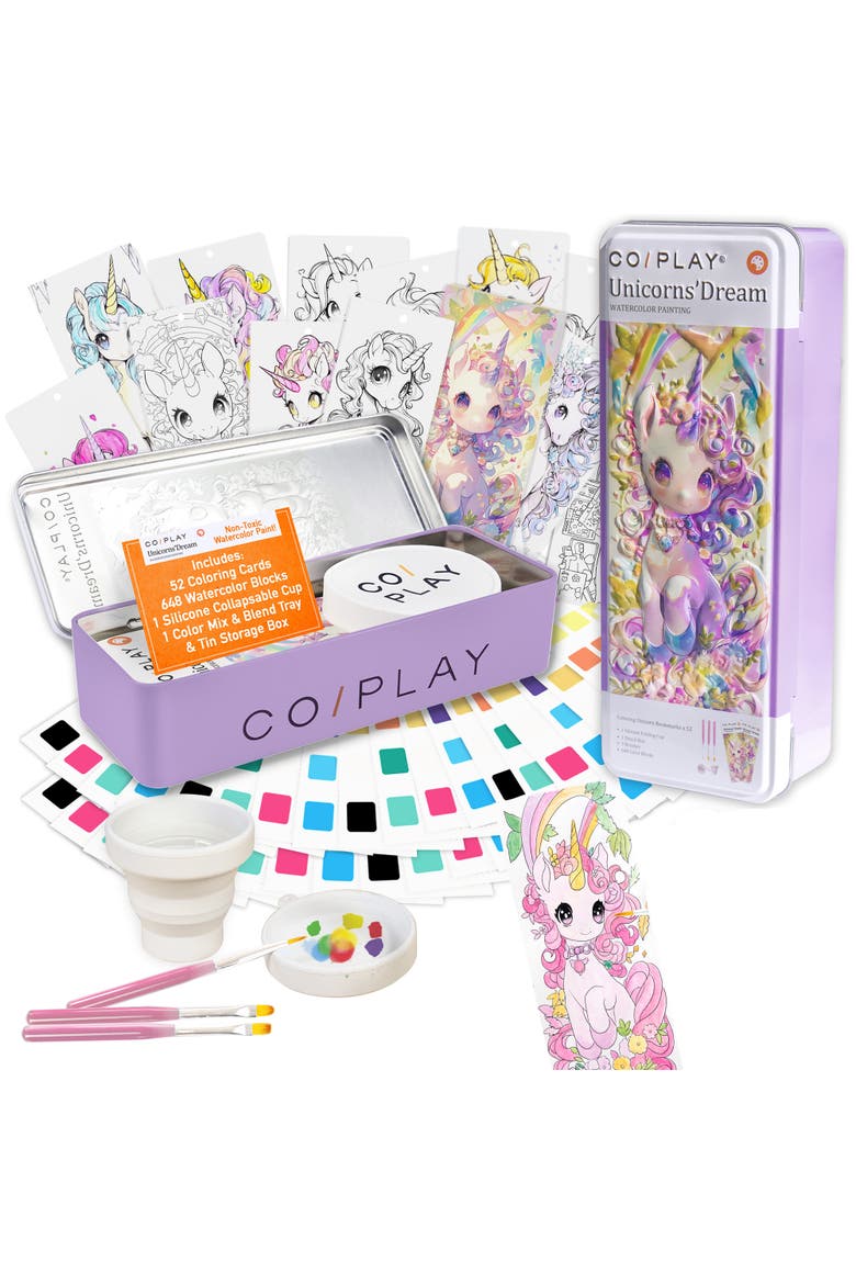 Watercolor Painting Art Kit ,Unicorns Dream, Tin Box, Kids 6+, Main, color, Multicolored