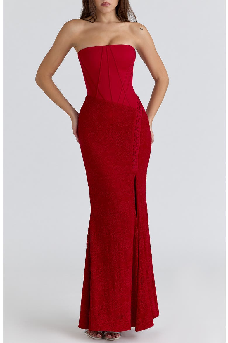 Valerie Satin & Lace Corset Gown, Main, color, RED