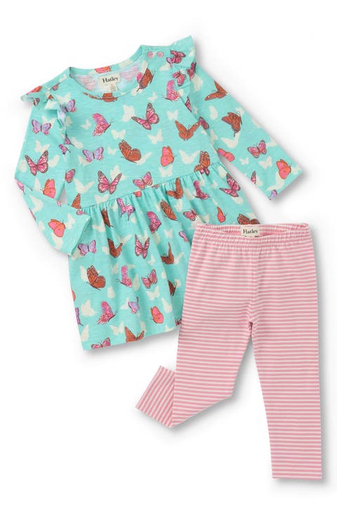 Butterfly Print Ruffle Dress & Leggings Set (Baby)