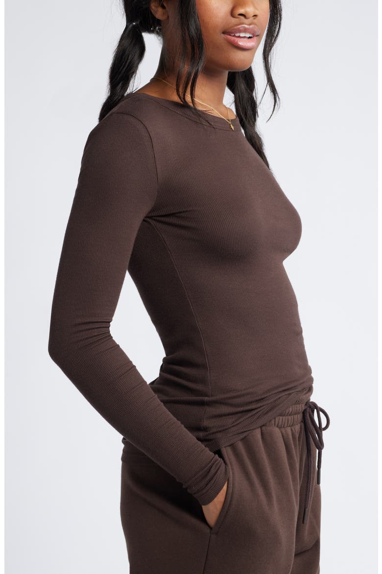 Ribbed Long Sleeve T-Shirt, Alternate, color, BROWN COFFEE