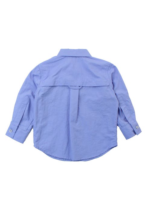 Ruggedbutts Boys Upf50+ Sun Protective Button Down Shirt In Periwinkle Blue