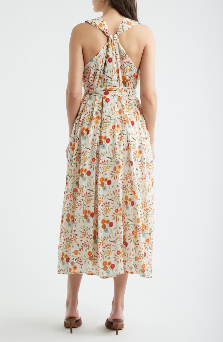 Mila Mae Floral Sleeveless Belted Midi Dress, Alternate, color, Cream Floral
