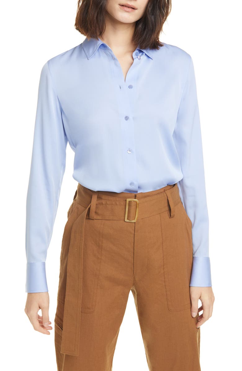Vince Slim Fit Stretch Silk Shirt, Main, color,
