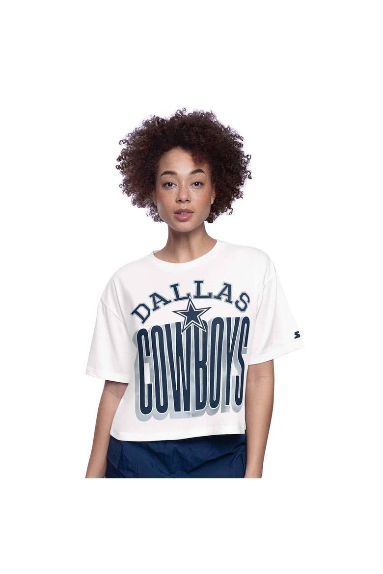 Women's Starter  White Dallas Cowboys Throwback Play the Ball Boxy Cropped T-Shirt, Alternate, color, White