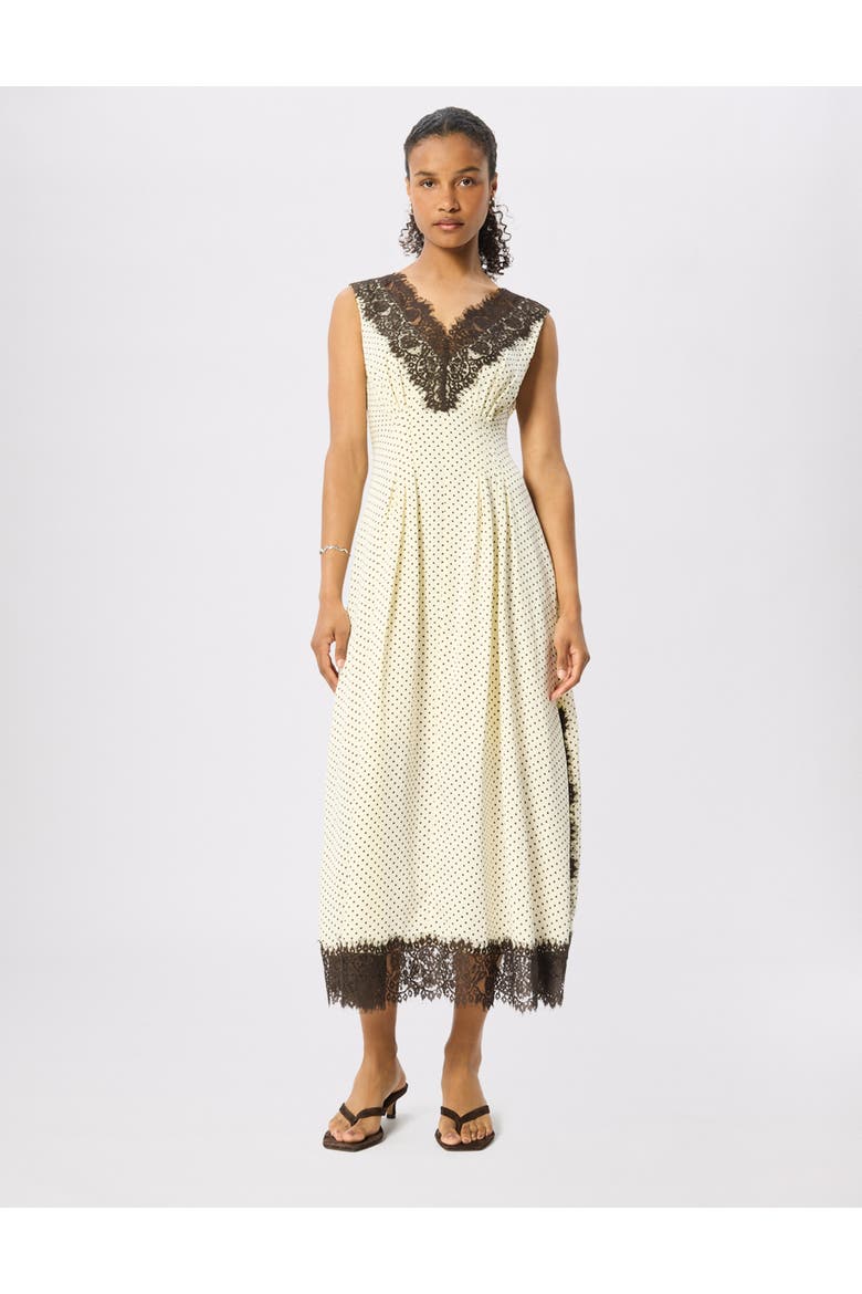 Lace V-Neck Spot Midi Dress, Alternate, color, Yellow/Multi