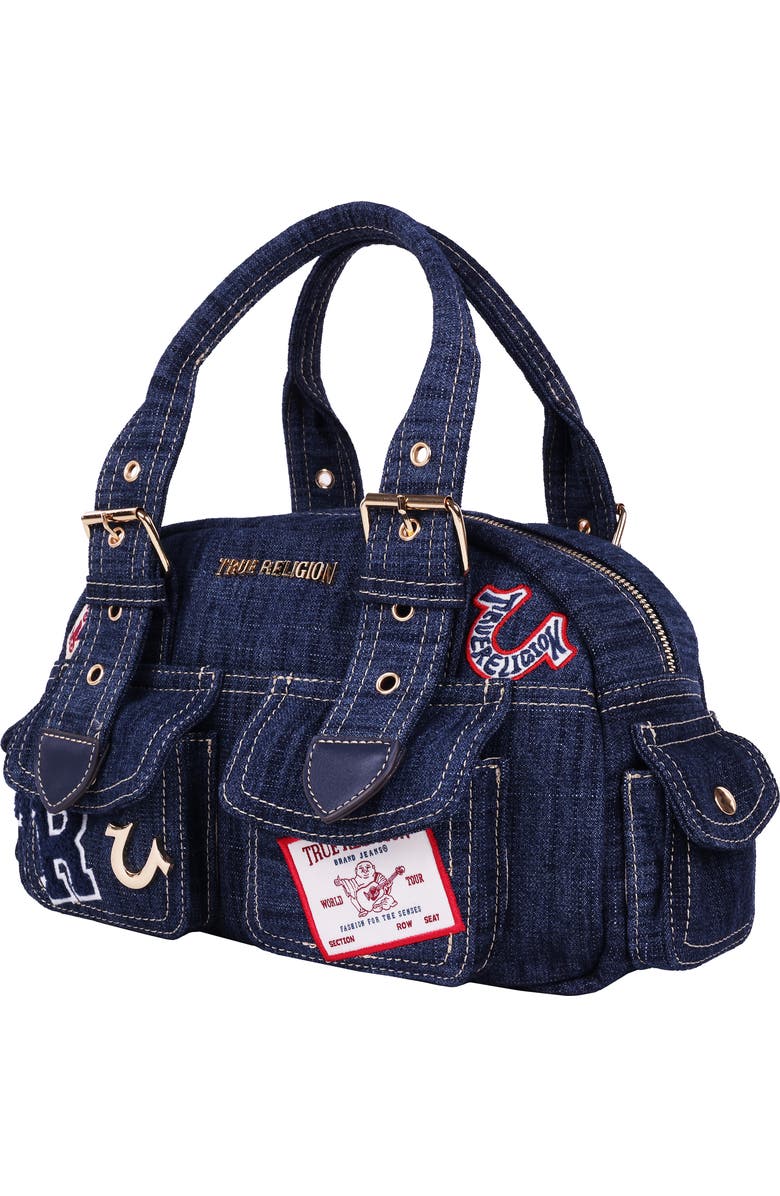True Religion Multi-Patch Satchel, Alternate, color, Dark Denim