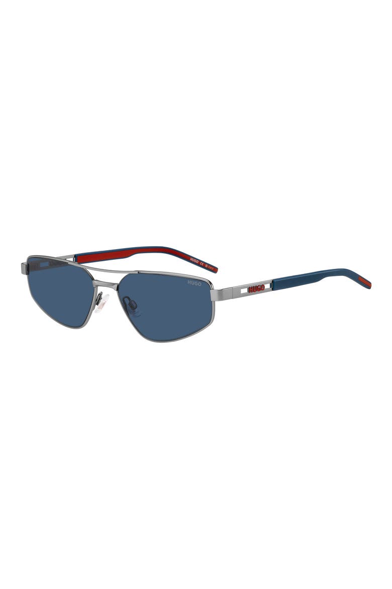 58mm Rectangular Geometric Sunglasses, Alternate, color, MATTE RUTHENIUM/ BLUE