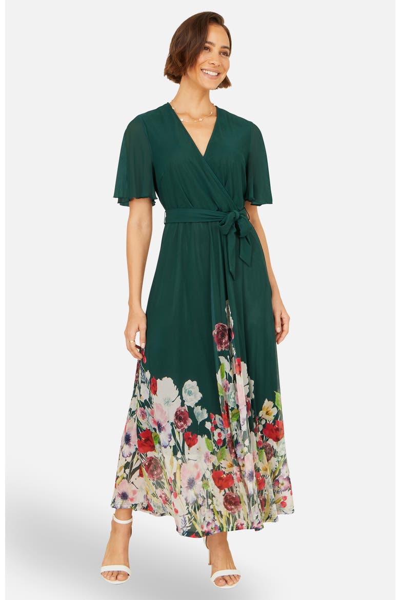 Mesh Wrap Midi Dress, Alternate, color, Green