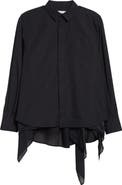 Sacai Mixed Media Poplin & Satin Button-Up Shirt