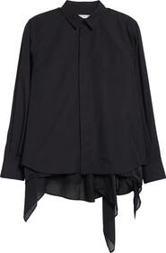 Sacai Mixed Media Poplin & Satin Button-Up Shirt