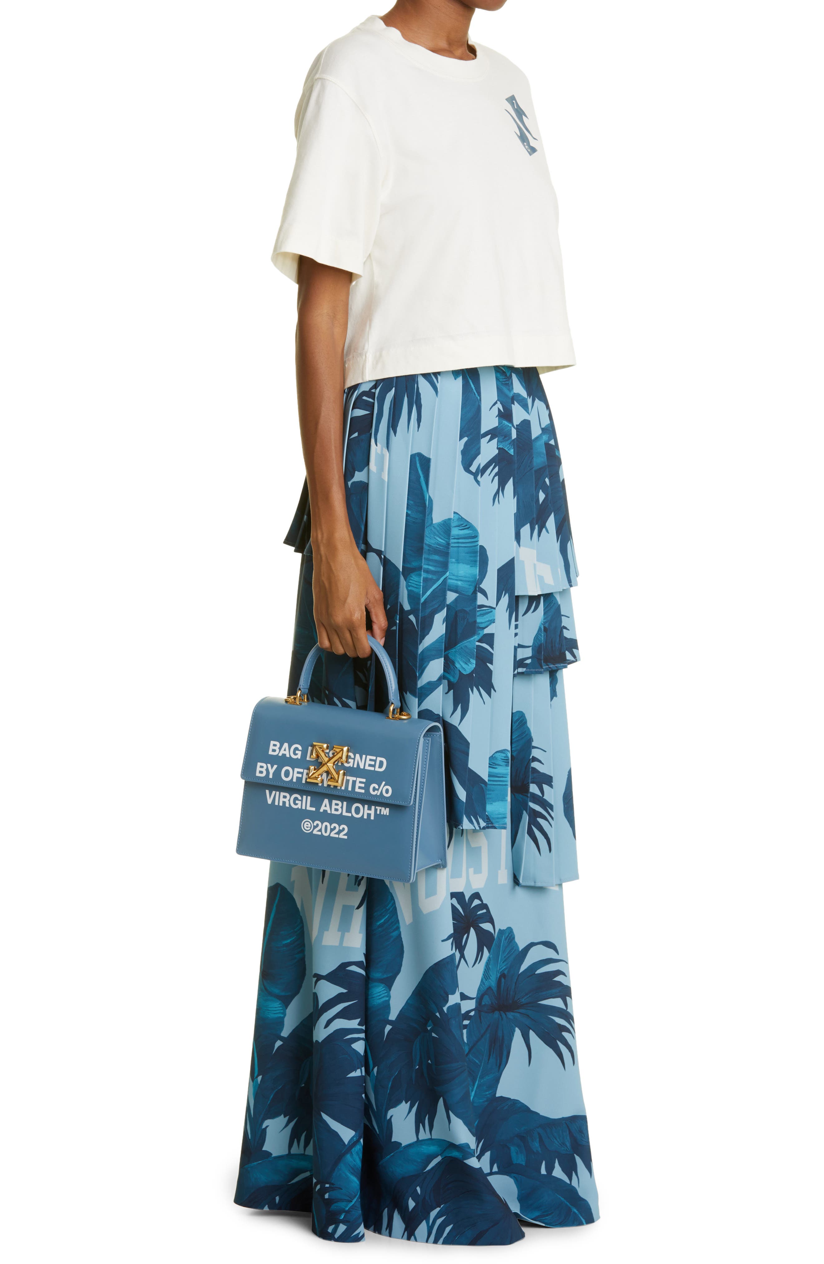 Jitney Quote Logo Leather Handbag (Nordstrom Exclusive), Alternate, color, BLUE WHITE