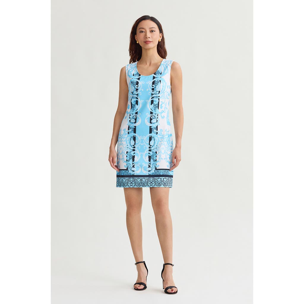 Ming Wang Filigree Printed Lined Stretch Deco Crepe Sheath Dress