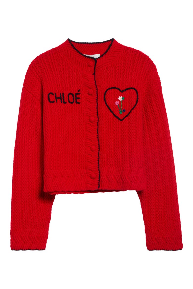 Logo Heart Wool & Cashmere Cardigan, Alternate, color, TULIP RED