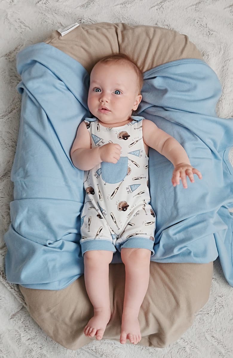 L'ovedbaby Print Sleeveless Organic Cotton Pocket Romper, Alternate, color, Let's Go