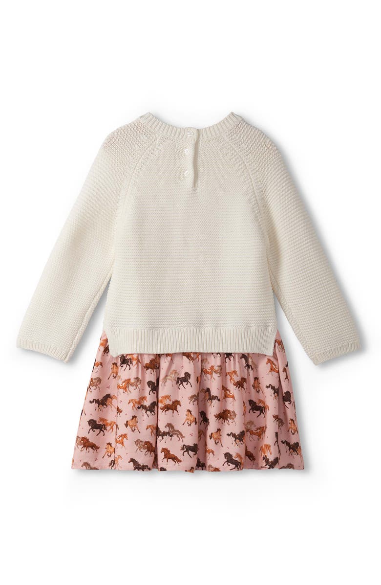 Hatley Tinsel Horses Mixed Media Sweater Dress, Alternate, color, Natural
