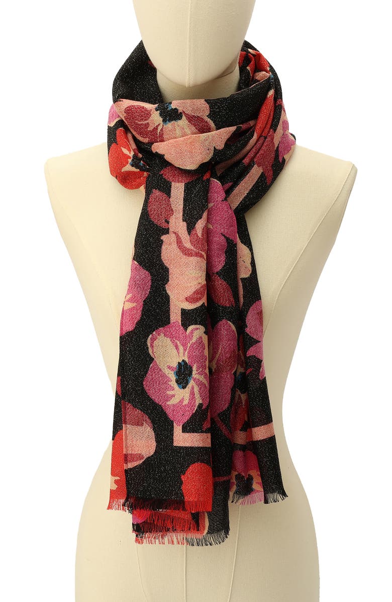 Kate Spade New York fall poppies wool blend oblong scarf, Alternate, color,
