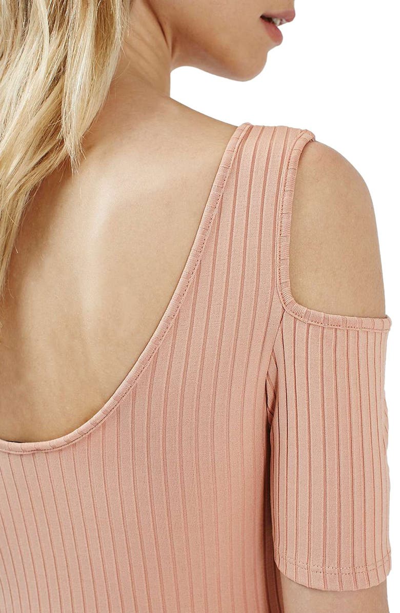 Topshop Cold Shoulder Ribbed Midi Dress, Alternate, color,