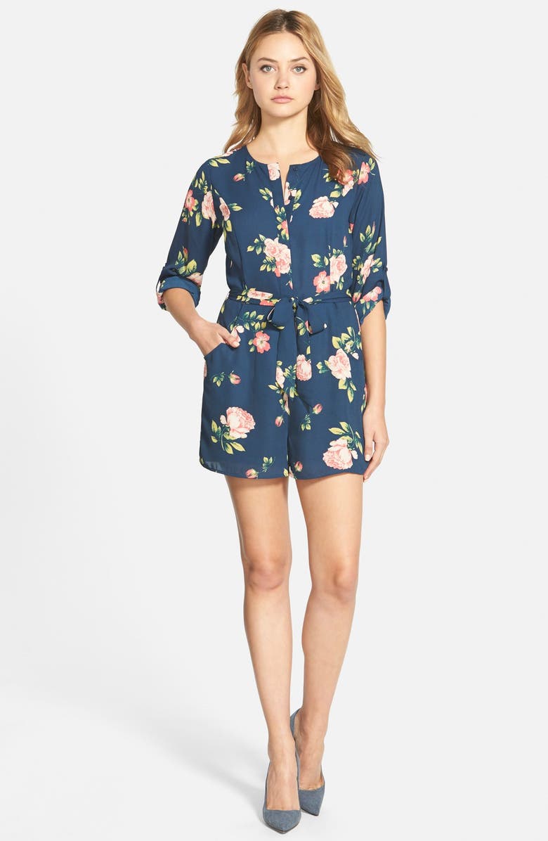 cupcakes and cashmere 'El Rey' Floral Print Romper, Main, color, 