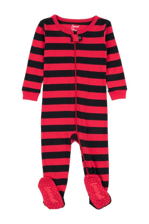 LEVERET Black and Red Stripes Footed Sleeper Pajama
