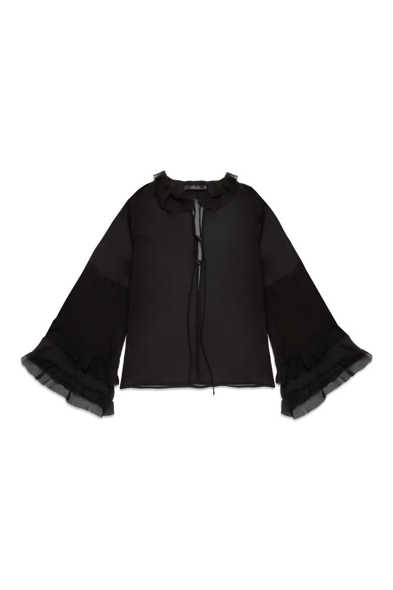 Bradley Sheer Ruffle Shirt, Main, color, BLACK