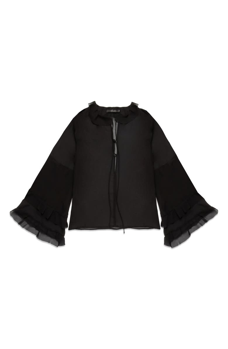 DELUC Bradley Sheer Ruffle Shirt, Main, color, Black