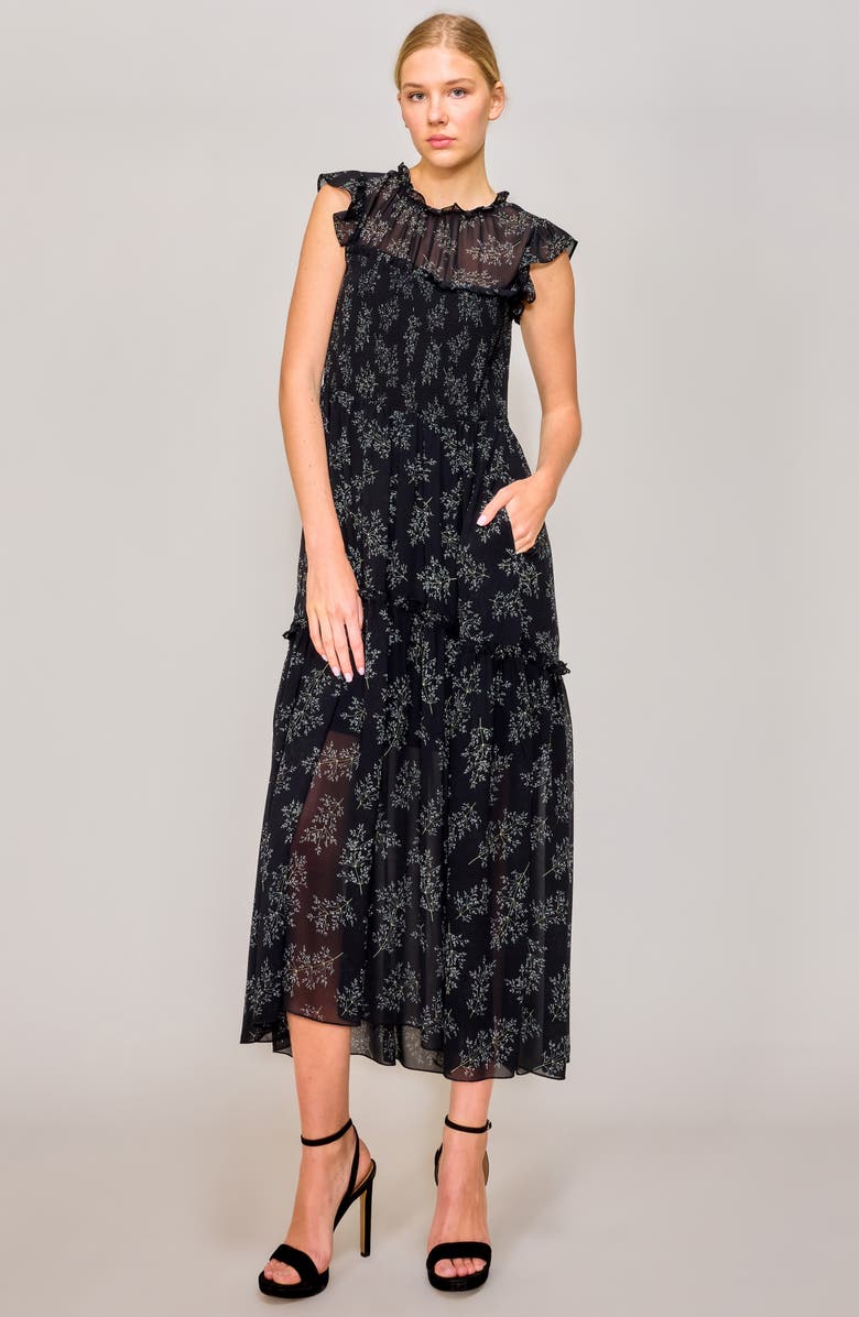 MELLODAY Ruffle Sleeveless Fit & Flare Chiffon Maxi Dress, Alternate, color, 