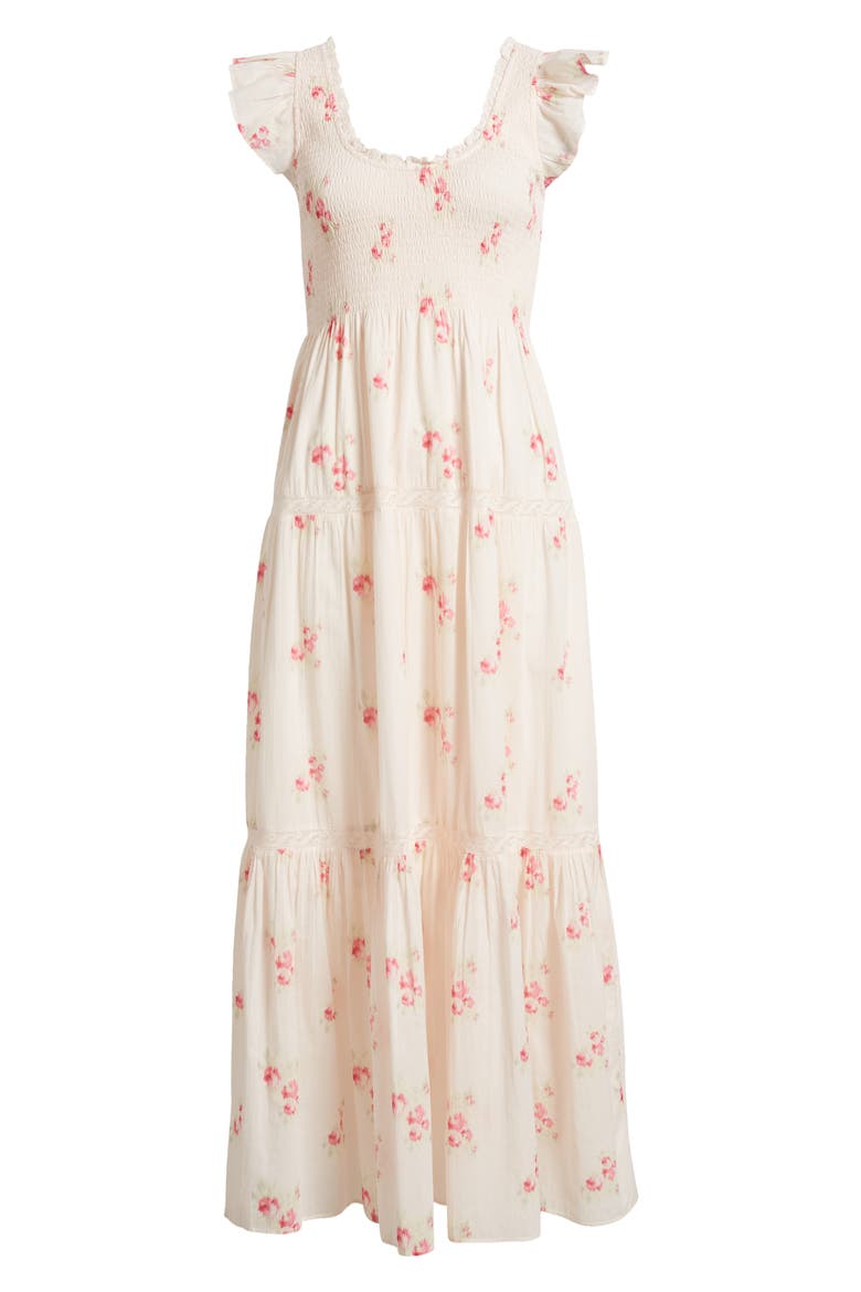 Chessie Floral Smocked Cotton Maxi Dress, Alternate, color, BERRY MOMENT
