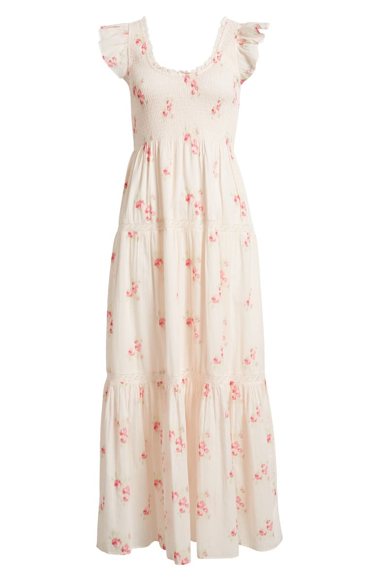 LoveShackFancy Chessie Floral Smocked Cotton Maxi Dress, Alternate, color, 