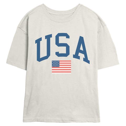 Junior's Varsity USA American Flag Short Sleeve Skimmer T-Shirt