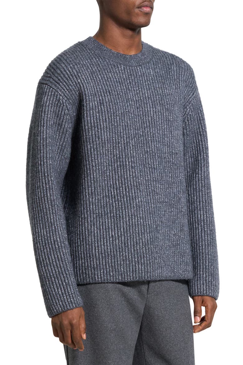 Oversize Ribbed Wool & Cotton Crewneck Sweater, Alternate, color, GREY MELANGE