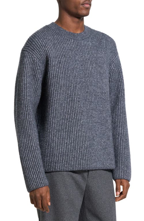 Theory Oversize Ribbed Wool & Cotton Crewneck Sweater In Gray