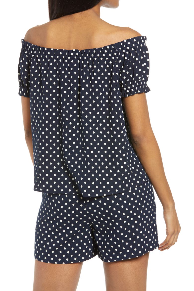 Off the Shoulder Top, Alternate, color, NAVY BLAZER AOP BIRCH DOT