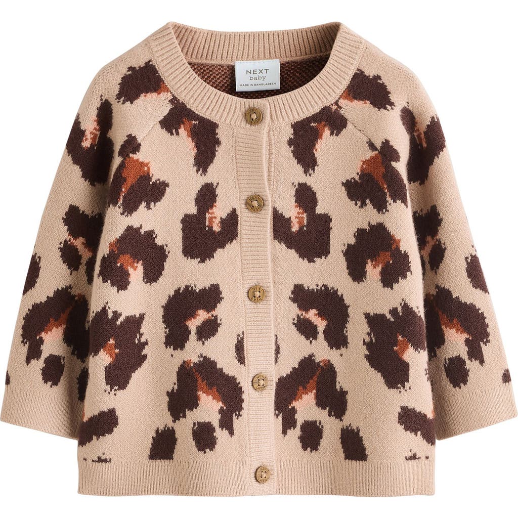 Next Babies' Leopard Jacquard Cardigan In Brown