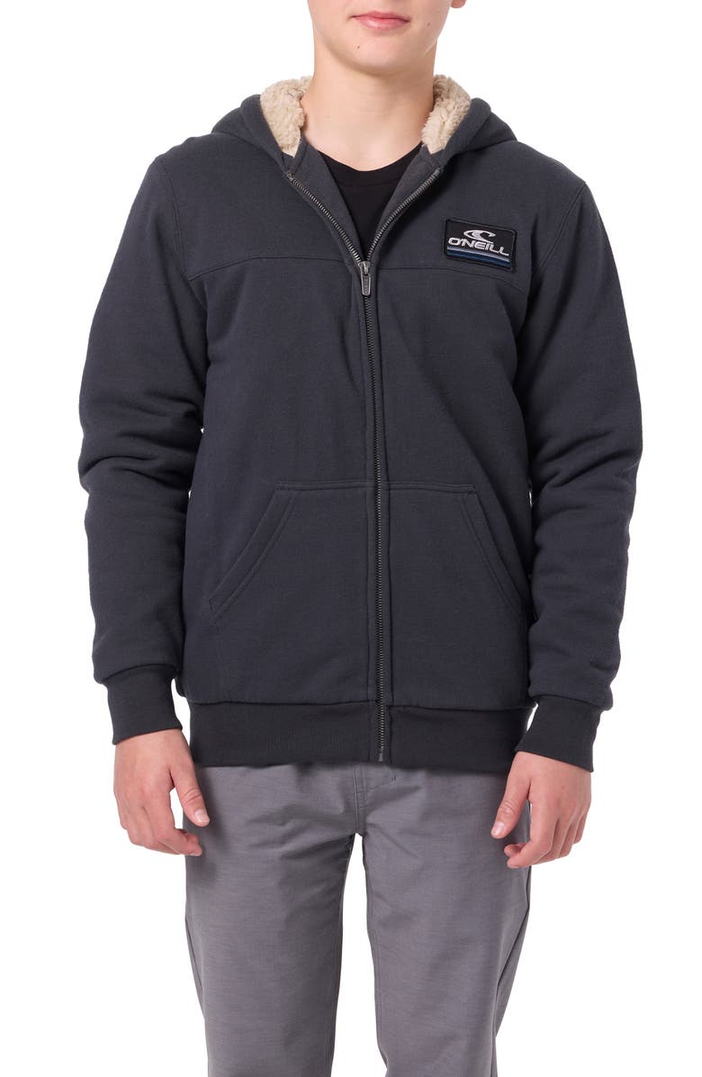 O'Neill Kids' Fifty Two Faux Fur Lined Zip-Up Hoodie, Main, color, Phantom