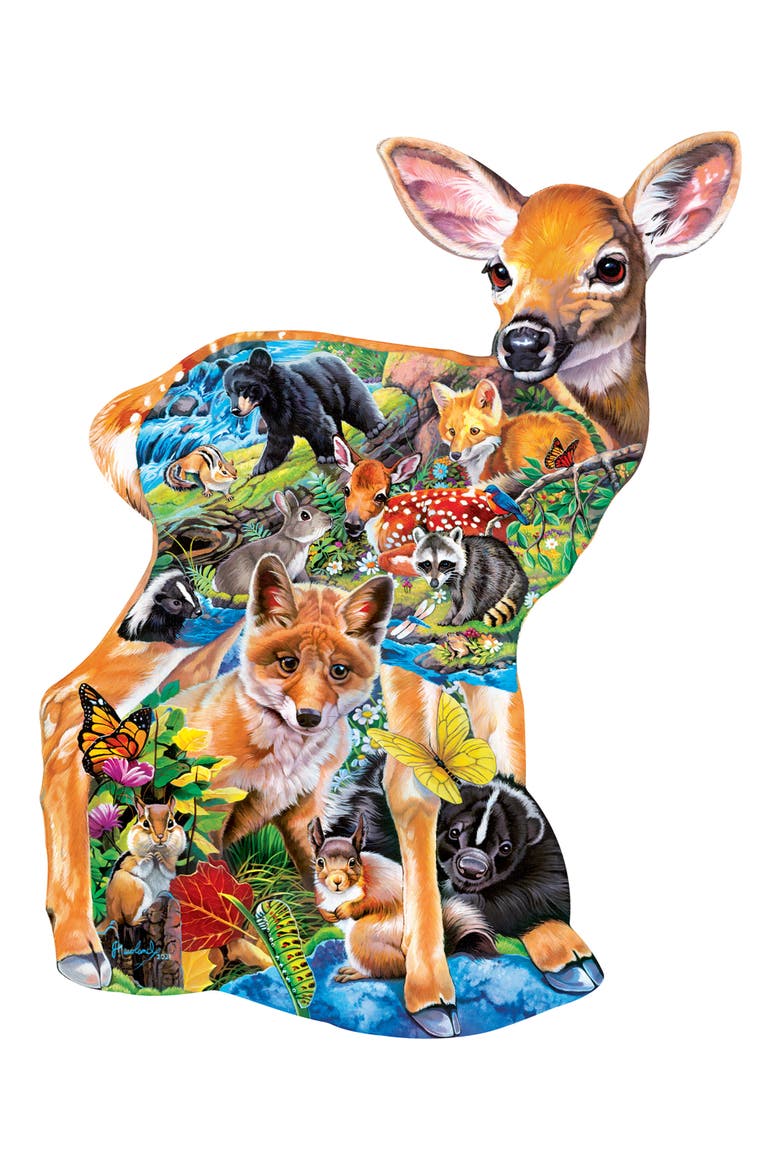 Fawn Friends 100pc Shaped Jigsaw Puzzle, Alternate, color, Multicolor