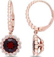 Julianna B. Garnet & Diamond Halo Scalloped Earrings 14k
