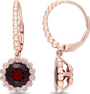 Julianna B. Garnet & Diamond Halo Scalloped Earrings 14k