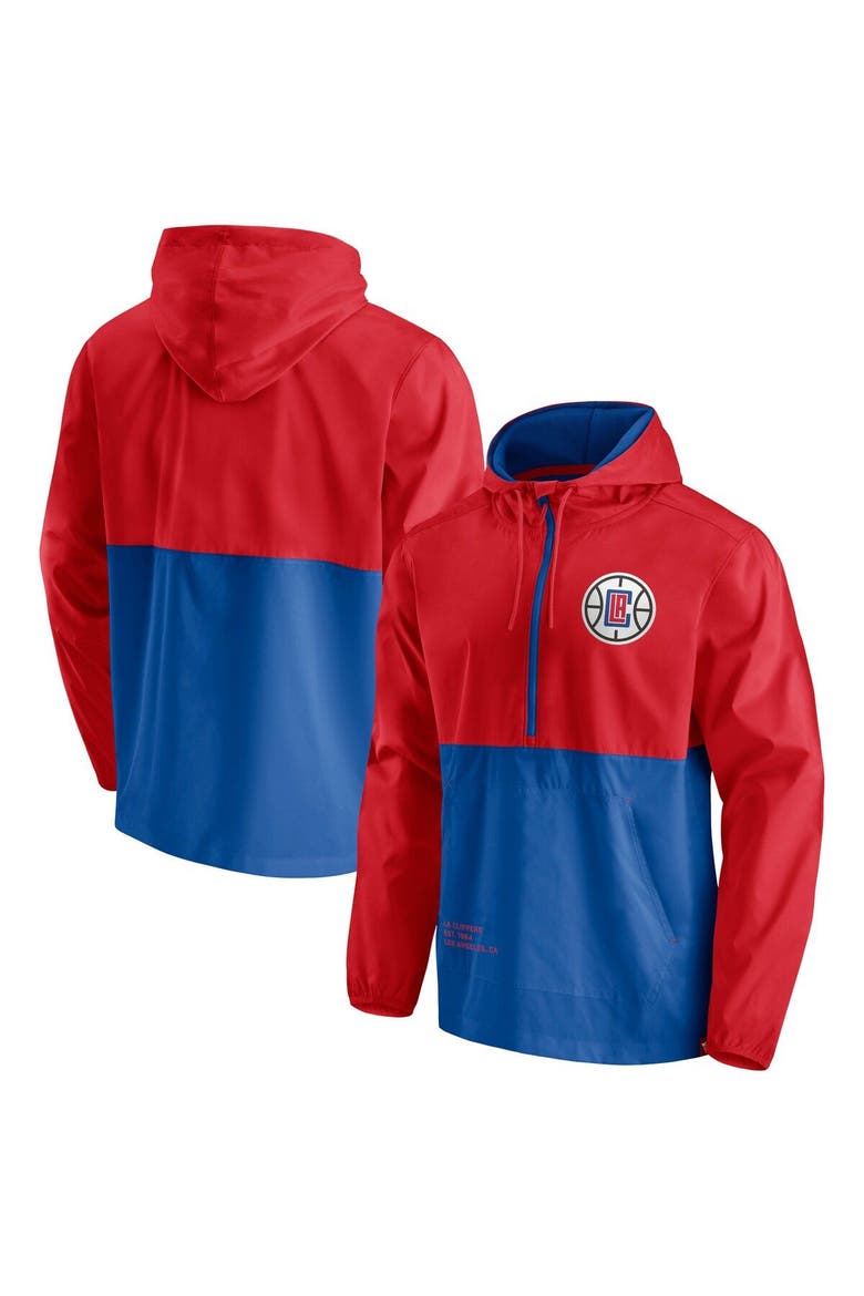 Men's Fanatics Branded Royal/Red LA Clippers Anorak Block Party Windbreaker Half-Zip Hoodie Jacket, Main, color, Royal