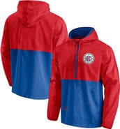 FANATICS Men's Fanatics Branded Royal/Red LA Clippers Anorak Block Party Windbreaker Half-Zip Hoodie Jacket