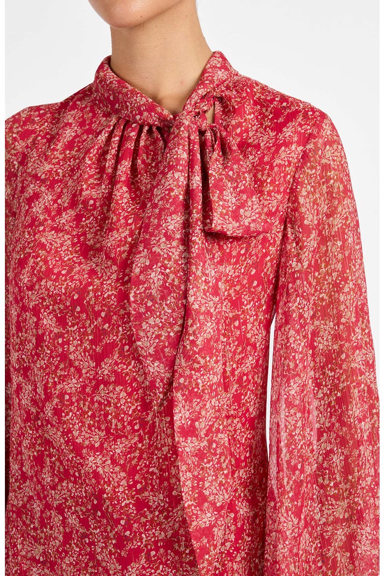Lena Tie Neck Blouse in Printed Georgette, Alternate, color, Chili Pepper
